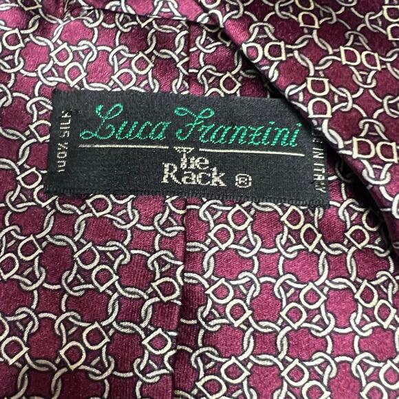 Luca Franzini Tie Rack Necktie Mens Burgundy Silk Geo Chain Link Business Formal - Picture 6 of 7